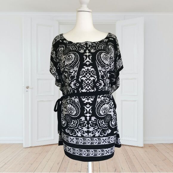 Wrapper Women Paisley Top Blouse Butterfly Sleeve Tie Waist Kimono Style Size M - Picture 1 of 9